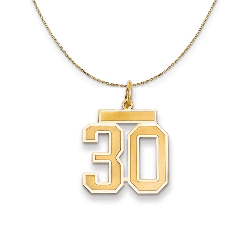 14k Yellow Gold, Jersey, Med Number 30 Necklace - 18 Inch
